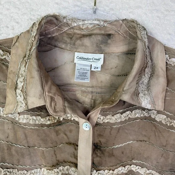 Coldwater Creek Shirt Womens 2X Brown Ombre Sheer Textured Button Front Blouse - Picture 2 of 11